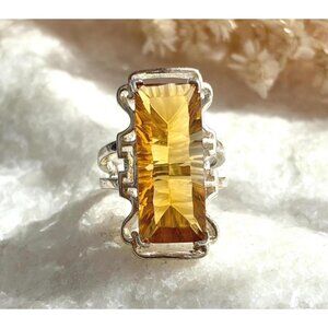 Citrine XL Ultra Ornate Semi-Precious 925 Sterling Silver Vintage Ring - sz 7